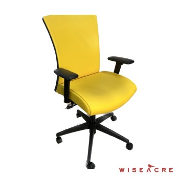 Furnishings, Yellow coloured swivel office chair, black arms, Yellow