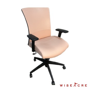 Furnishings, Pink coloured swivel office chair, black arms, Pink