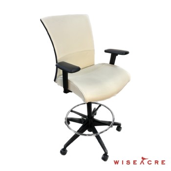 Furnishings, White office chair with black arms, silver foot rest, Cream