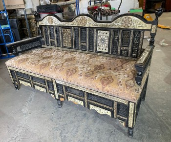 Furnishings, Ornate Bohemian Style Day Bed Couch, 62" W, 24" D, 37.5"H, Beige, Brown