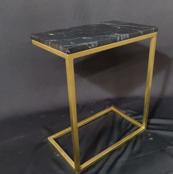 Furnishings, (LS) Marble Accent Table, 20"W, 12"D, 23.5"H, Black, Gold, Marble, Stainless Steel