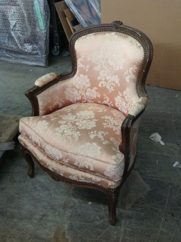 Furnishings, Bergère Chair, Pink, Cream, Wood, Floral