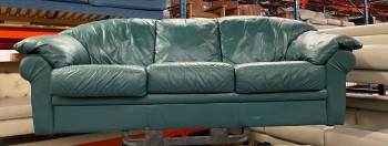 Furnishings, Three Seater Leather 80s Couch, 75"W, 31"D, 28"H, Green, Vinyl