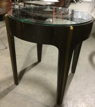 Furnishings, 25.5"D, 26"H, Clear, Black, Brass, Glass, Wood