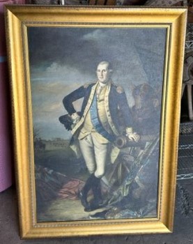 Decor, "Washington at Princeton" Painting, 30" W, 42" L, Gold, Blue, Red, Yellow, Green, Wood, Canvas