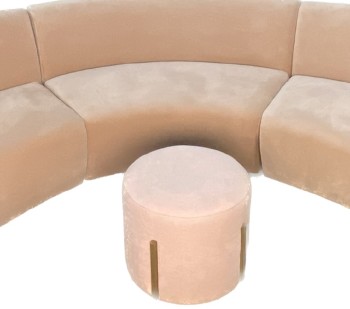 Furnishings, Coral pink ottoman with gold legs