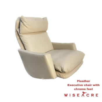 Furnishings, Plush swivel leather executive chair with chrome legs, Beige