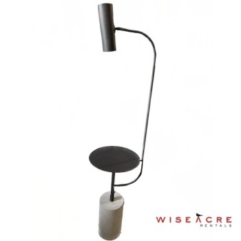 Lighting, Metal floor lamp with side table attachment. Concrete base., Black, Grey
