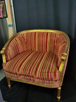 Furnishings, Wide Tub Chair, Red, Gold, Fabric, Wood, Striped