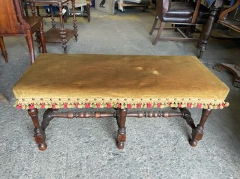 Furnishings, Moroccan Style Ottoman Bench With Tassel Trim, 38"W, 16"D, 16"H, Mustard, Green, Red, Wood, Velvet