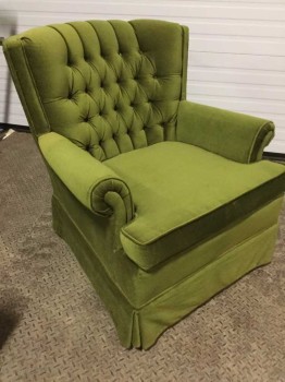 Furnishings, Tufted Velvet Olive Green Wingback Armchair, 32" W, 32" D, 34" H, Olive, Wood, Fabric