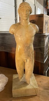 Decor, Naked Male Statue With A Square Base, Beige, Solid