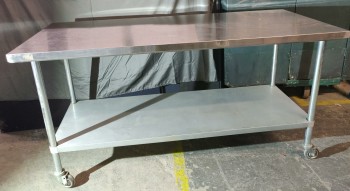 Commercial & Institutional, Rolling Stainless Steel Table, 72"W, 30"D, 38"H, Silver, Stainless Steel