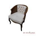 Furnishings, MCM Barrel Back Cane Chair, Cream, Brown, Fabric, Wood