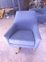 Furnishings, Wide Swivel Chair, Navy, Gold, Fabric, Metal