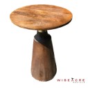 Furnishings, Wood Side Table, Brown, Gold, Wood, Metal