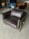 Furnishings, Leather Club Chair with Metal Framing, Brown, Gold, Leather, Metal