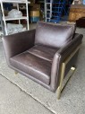 Furnishings, Leather Club Chair with Metal Framing, Brown, Gold, Leather, Metal