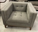 Furnishings, Tufted Club Chair, Grey, Brown, Fabric, Wood