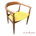 Furnishings, Wooden chair with fabric seat, Yellow, Brown, Fabric, Wood